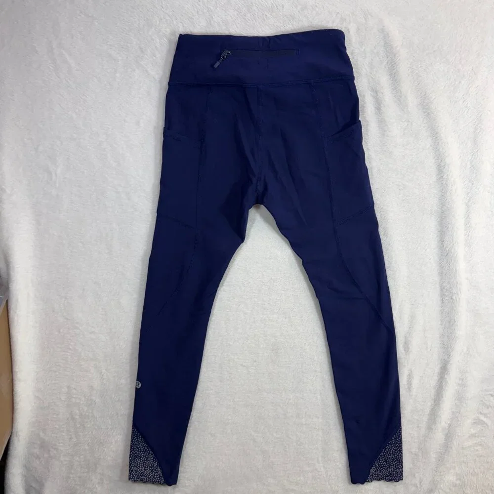Lululemon XS Tight Stuff Navy Blue Reflective Running Night Ankle Legging‎ Gym